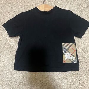 Burberry Kids Black Tee with Check Detail